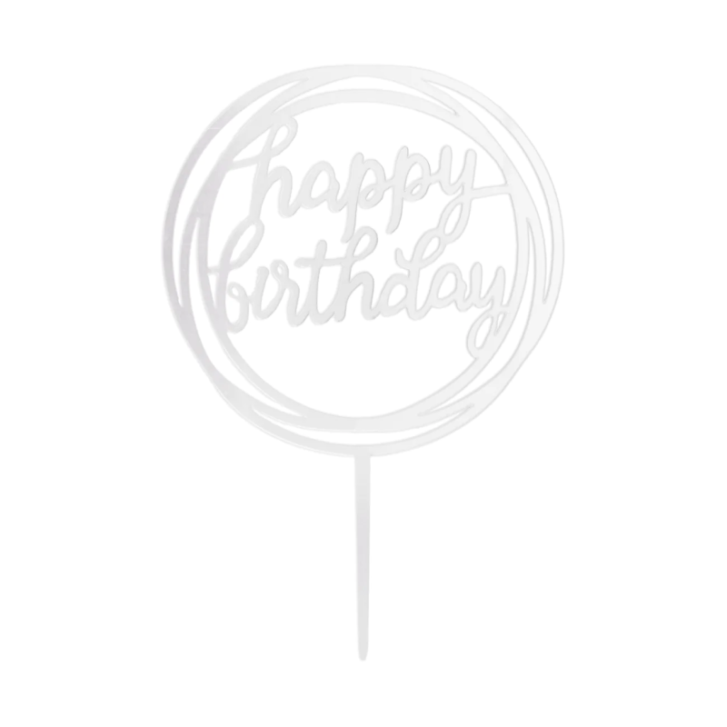 Happy Birthday Tortenaufsatz Kreis Acryl Silber