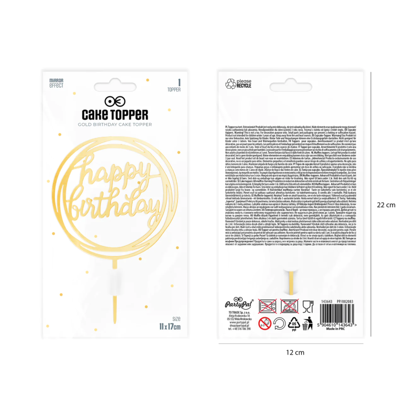 Topper Happy Birthday Acryl złoty