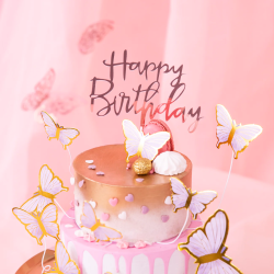 Topper Happy Birthday Akryl różowe złoto 13 cm