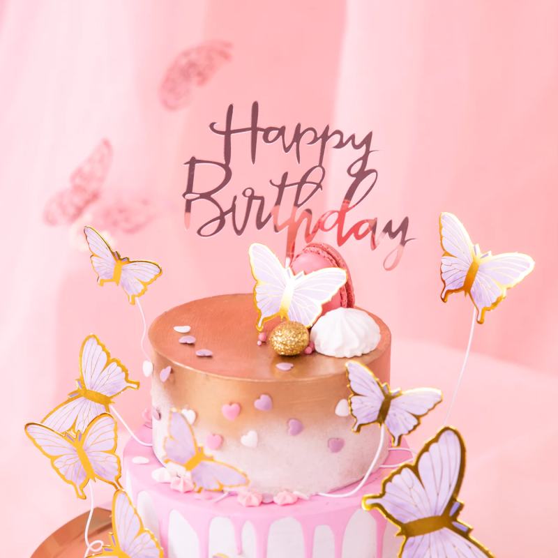 Happy Birthday Topper Acrylic rose gold 13 cm