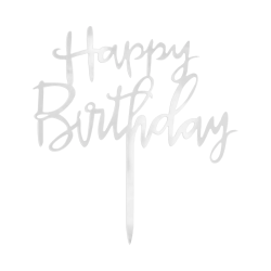 Happy Birthday Tortenaufsatz aus Acryl, silber, 13 cm