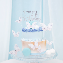 Topper Happy Birthday Akryl srebrny 13 cm