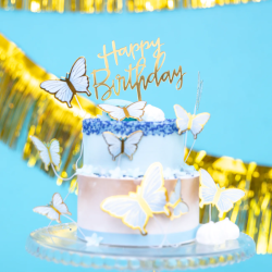 Topper Happy Birthday Akryl złoty 13 cm