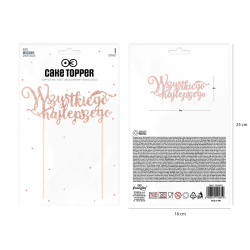 Topper Wszystkiego Najlepszego Różowe Złoto Brokatowy Ozdoba na tort