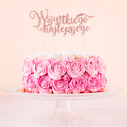 Topper Wszystkiego Najlepszego Różowe Złoto Brokatowy Ozdoba na tort
