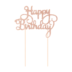 Topper Happy Birthday Różowe Złoto Brokatowy