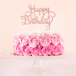 Topper Happy Birthday Różowe Złoto Brokatowy