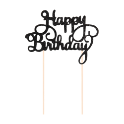 Happy Birthday Topper Black Glitter