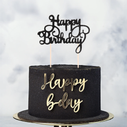 Topper Happy Birthday Czarny Brokatowy