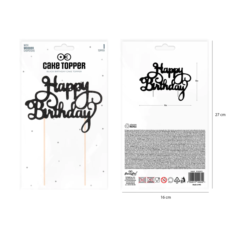 Happy Birthday Topper Black Glitter