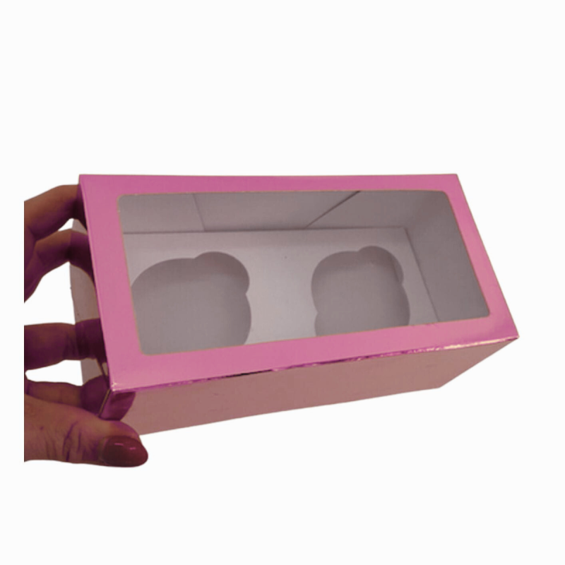 Package for 2 PINK cupcakes, height 7,7 cm
