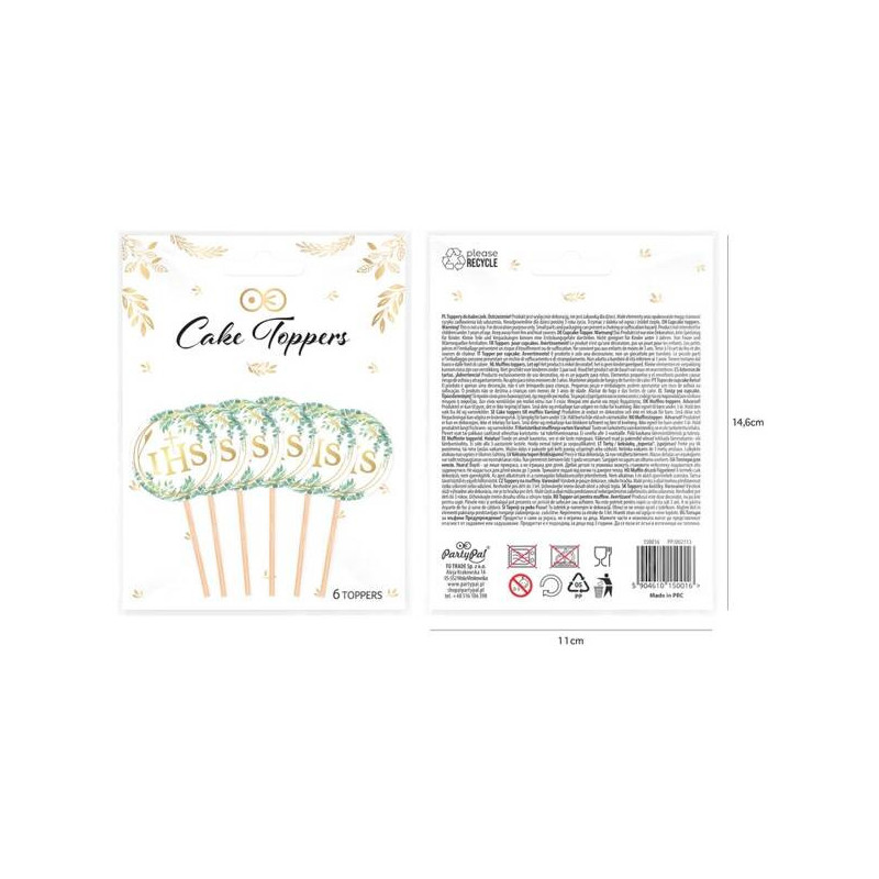 Cupcake picks COMMUNION IHS Leaves Cake decoration 6 pcs.