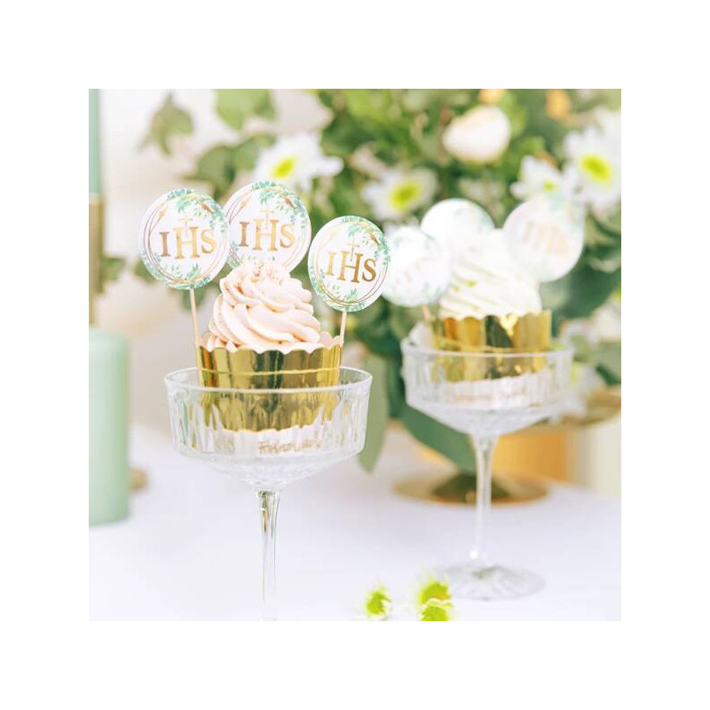 Cupcake picks COMMUNION IHS Leaves Cake decoration 6 pcs.