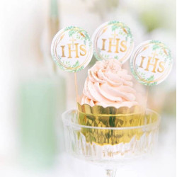 Cupcake picks COMMUNION IHS Leaves Cake decoration 6 pcs.
