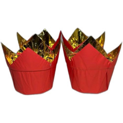 Royal tulip cups, GOLD-RED, 50 pcs, foiled