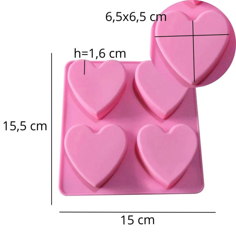Silicone mold HEARTS 6,5 cm 4 sockets monoportions