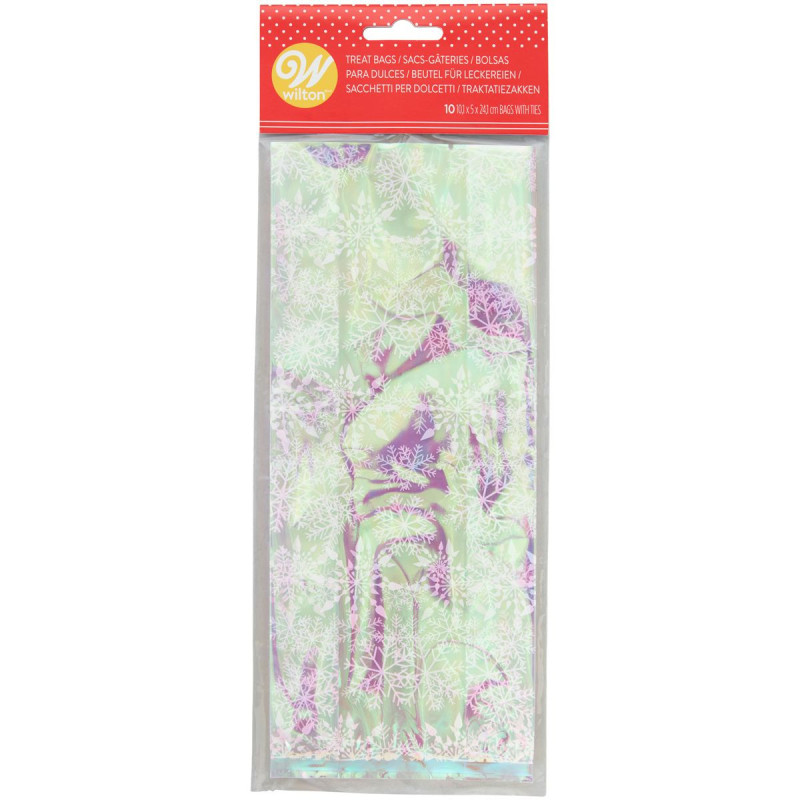 Torebeczki na słodycze 10x24 cm OPALIZUJĄCE ŚNIEŻYNKI 10 szt