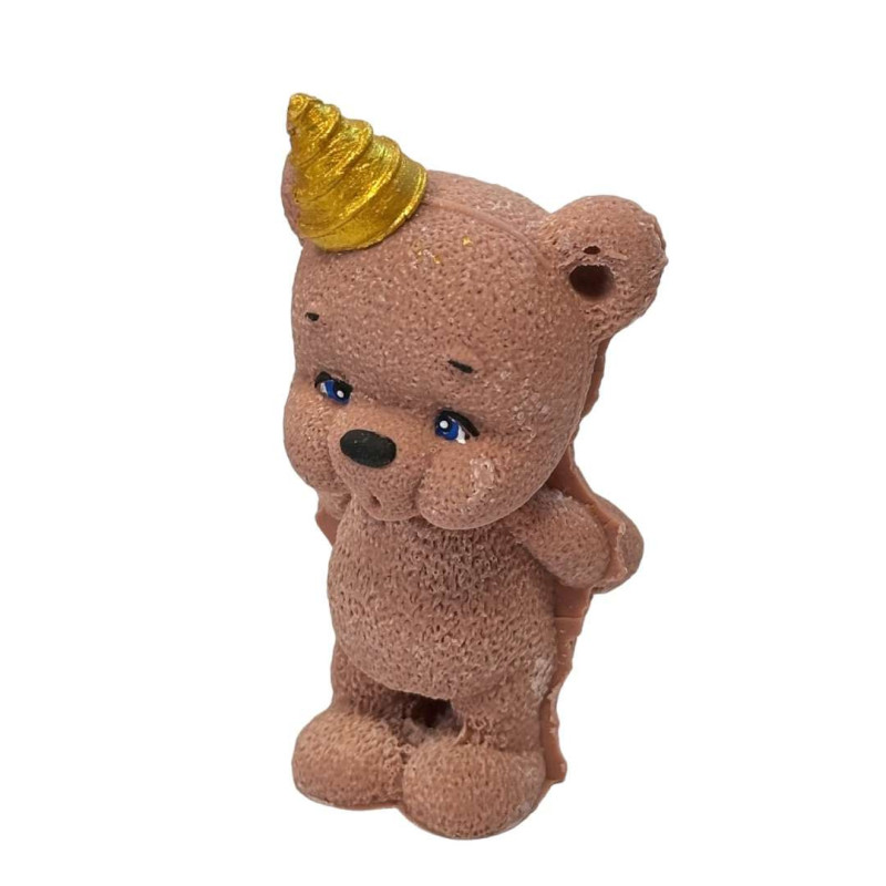 Slado decoration Teddy bear blowing out a candle Brown 8 cm