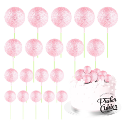 Topper BALLS Pale Pink Glitter Cake decoration 20 pcs