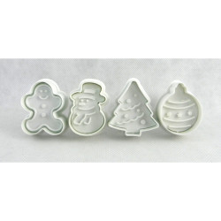 Wykrawaczki z tłoczkiem 4 szt. ŚWIĄTECZNE Choinka Bombka Ciastek Bałwanek