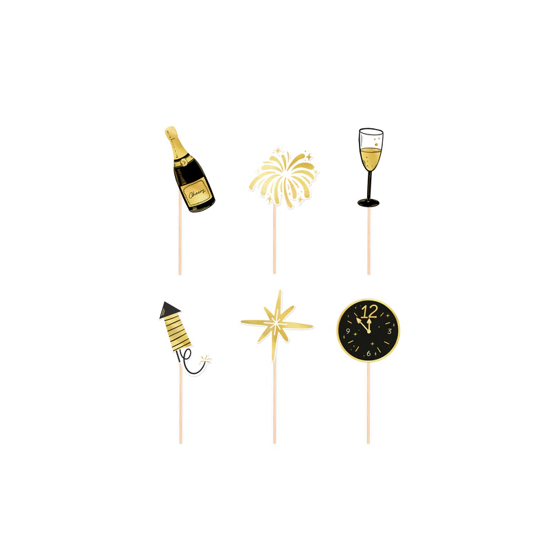 Silvester-Picker, 6 Stück, Champagner-Topper