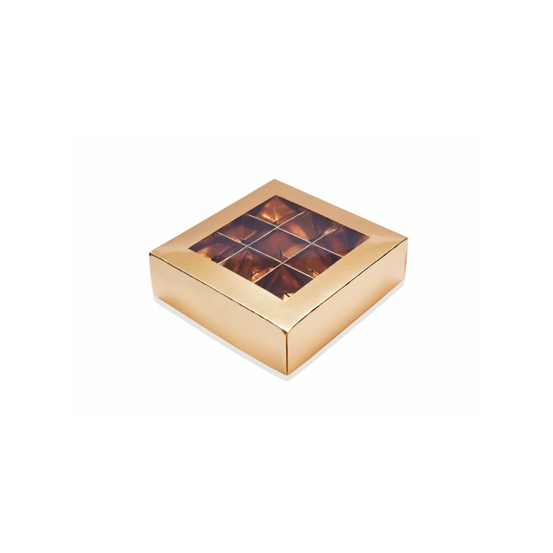 Kartondoboz 9 pralinéhoz. Arany pralinédoboz.