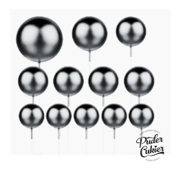 Topper BALLS Grafitová metalická dekorácia na tortu 20 ks