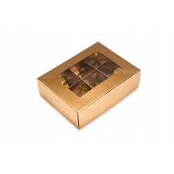 Eine Pappschachtel für 6 Pralinen. Goldene Pralinenschachtel.