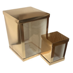 Opakowanie na tort 20x20x25 cm Pudełko wysokie ZŁOTE 2 okna