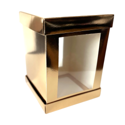 Opakowanie na tort 25x25x25 cm Pudełko wysokie ZŁOTE 2 okna