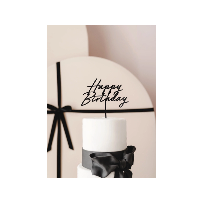 Happy Birthday Topper Acrylic black 18 cm large