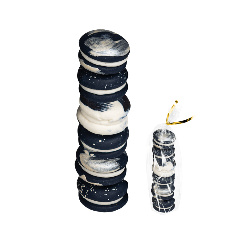 Sugar decoration Navy Blue Silver Macaroons 6 pcs.