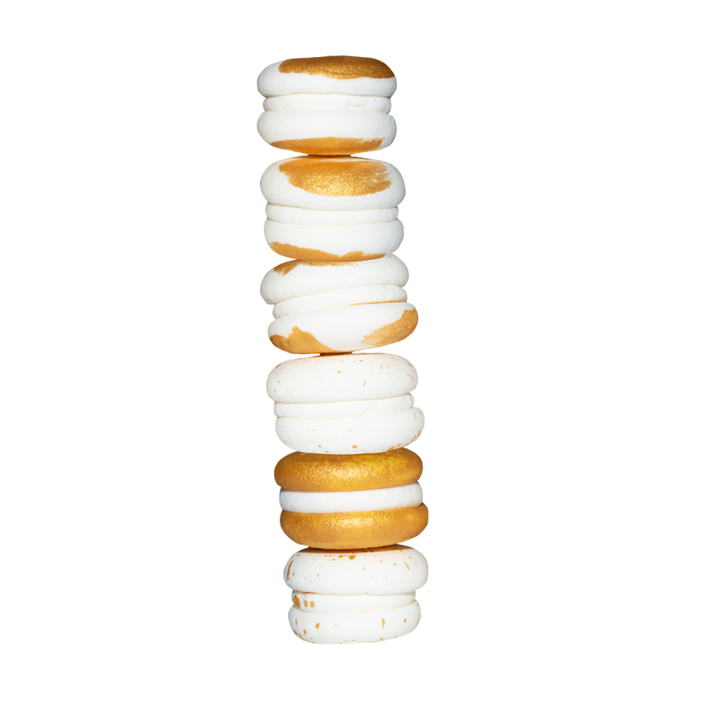 Sugar decoration White and Gold Macaroons 6 pcs.