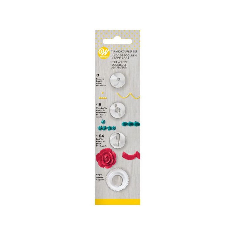 Író- és dekorálókészlet 3 db hegygel és Wilton adapterrel 3, 18, 104