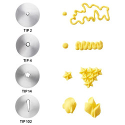 Set of cookie decorating tips, 4 tips, 8 bags