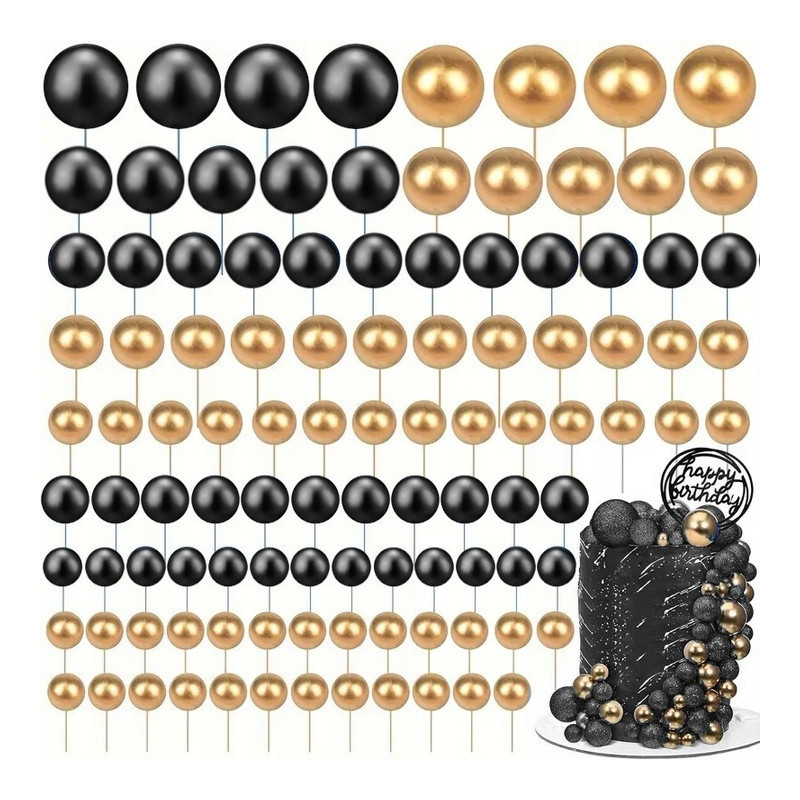 Topper BALLS XXL Gold Schwarz Tortendekoration 108 Stück