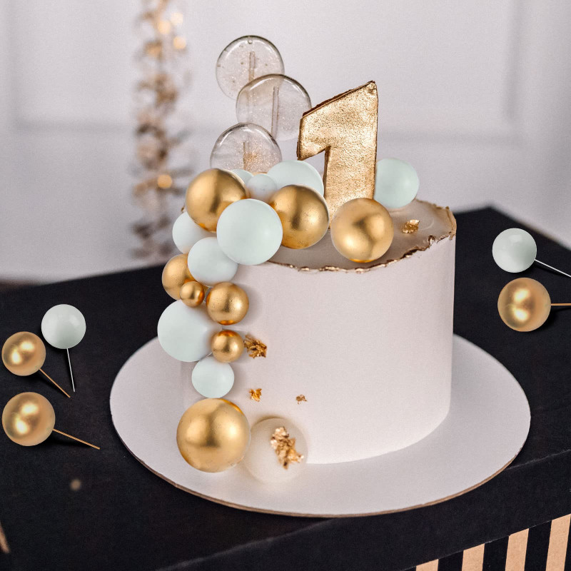 Topper BALLS XXL Gold White Cake decoration 108 pcs