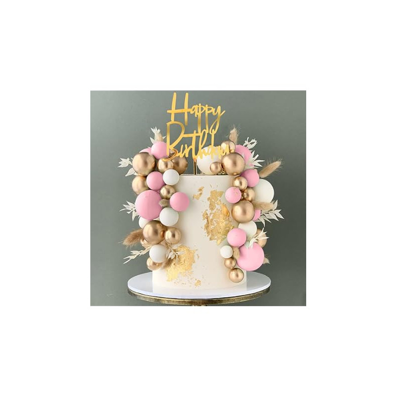 Topper BALLS XXL Gold White Pink Cake decoration 108 pcs