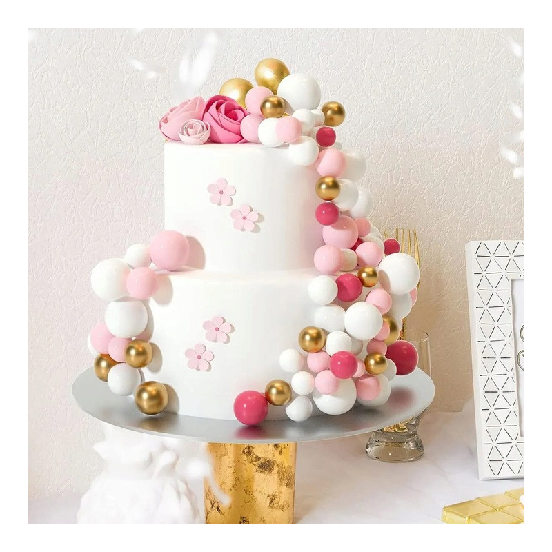 Topper BALLS XXL Gold White Pink Cake decoration 108 pcs