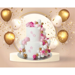 Topper BALLS XXL Gold Weiß Rosa Tortendekoration 108 Stück