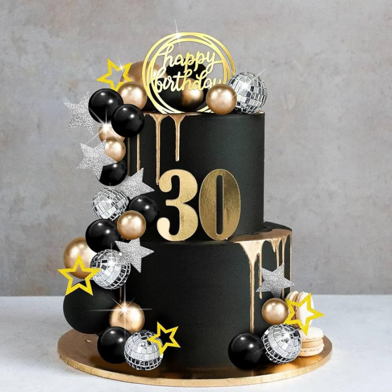 Topper BALLS XXL Gold Black Silver Cake decoration 108 pcs