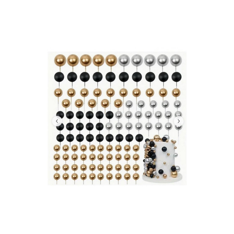 Topper BALLS XXL Gold Schwarz Silber Tortendekoration 108 Stück