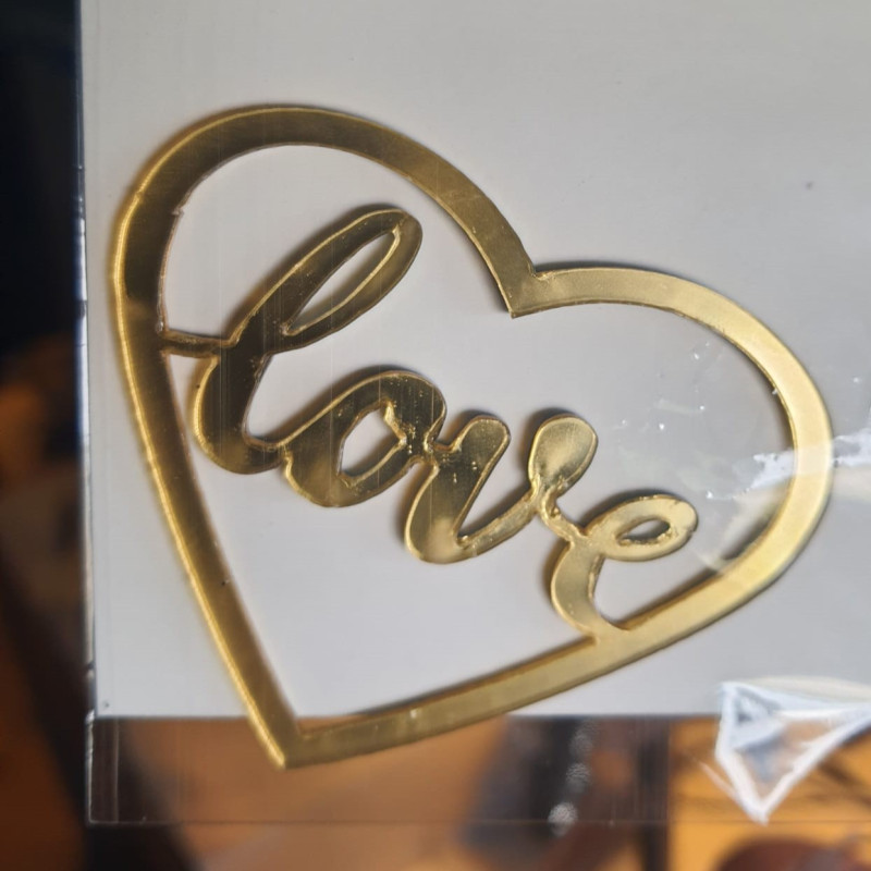 Topper na bok tortu Love złoty akrylowy