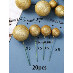Topper KULE Złote Brokatowe Ozdoba na tort 20 szt mocno się mienią
