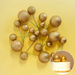 Topper KULE Złote Brokatowe Ozdoba na tort 20 szt mocno się mienią