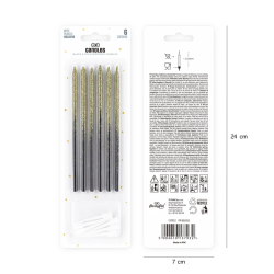 Świeczki Wysokie Czarne z brokatem 6 szt.