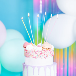 Weiße gepunktete hohe Kerzen 6 Stk.