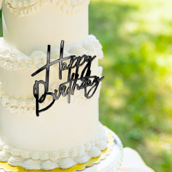 Topper na bok tortu Happy Birthday Akryl czarny z pikerem