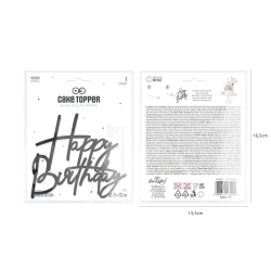 Topper na bok tortu Happy Birthday Akryl czarny z pikerem