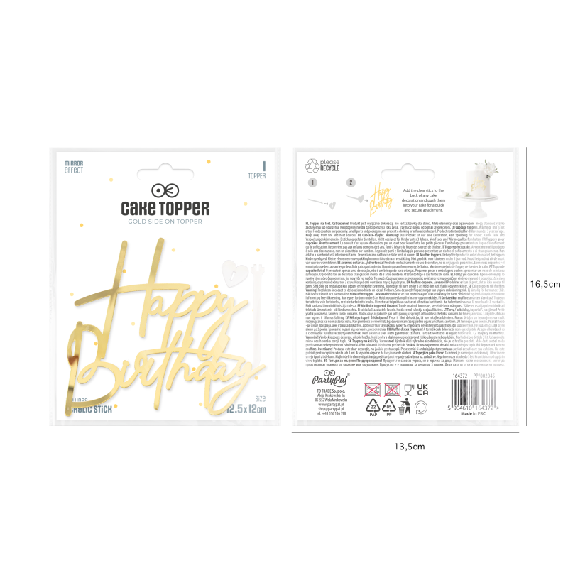 Topper Happy Birthday Acryl złoty